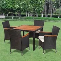 Set da Pranzo da Giardino 5 pz con Cuscini in Polyrattan Nero