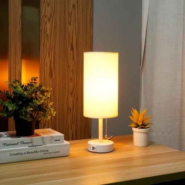 Brilagi - Lampada da tavolo con porta USB TABLON 1xE27/25W/230V bianca/crema