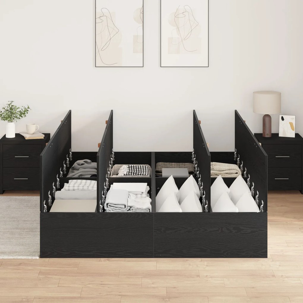 Struttura letto con contenitore in rovere nero 140x200 cm