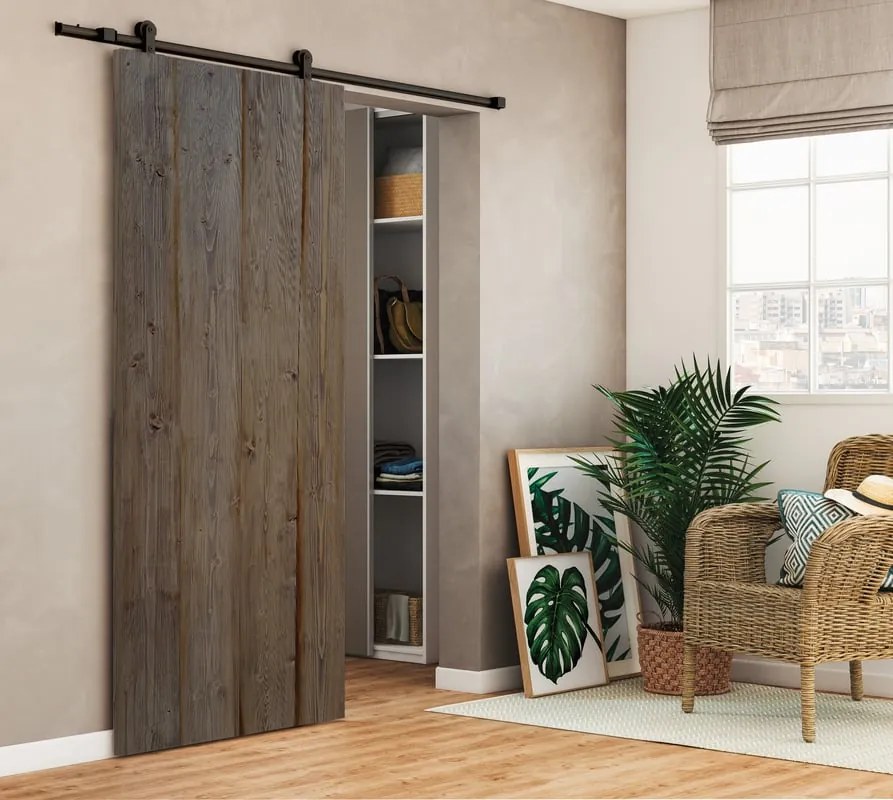 Porta scorrevole Horse Ebano in legno marrone, L 86 x H 211.5 cm, con binario Loft Reversibile
