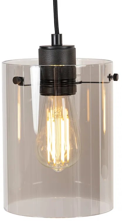 Lampada a sospensione intelligente nera con vetro fumé incl. 4 Wifi ST64 - Dome