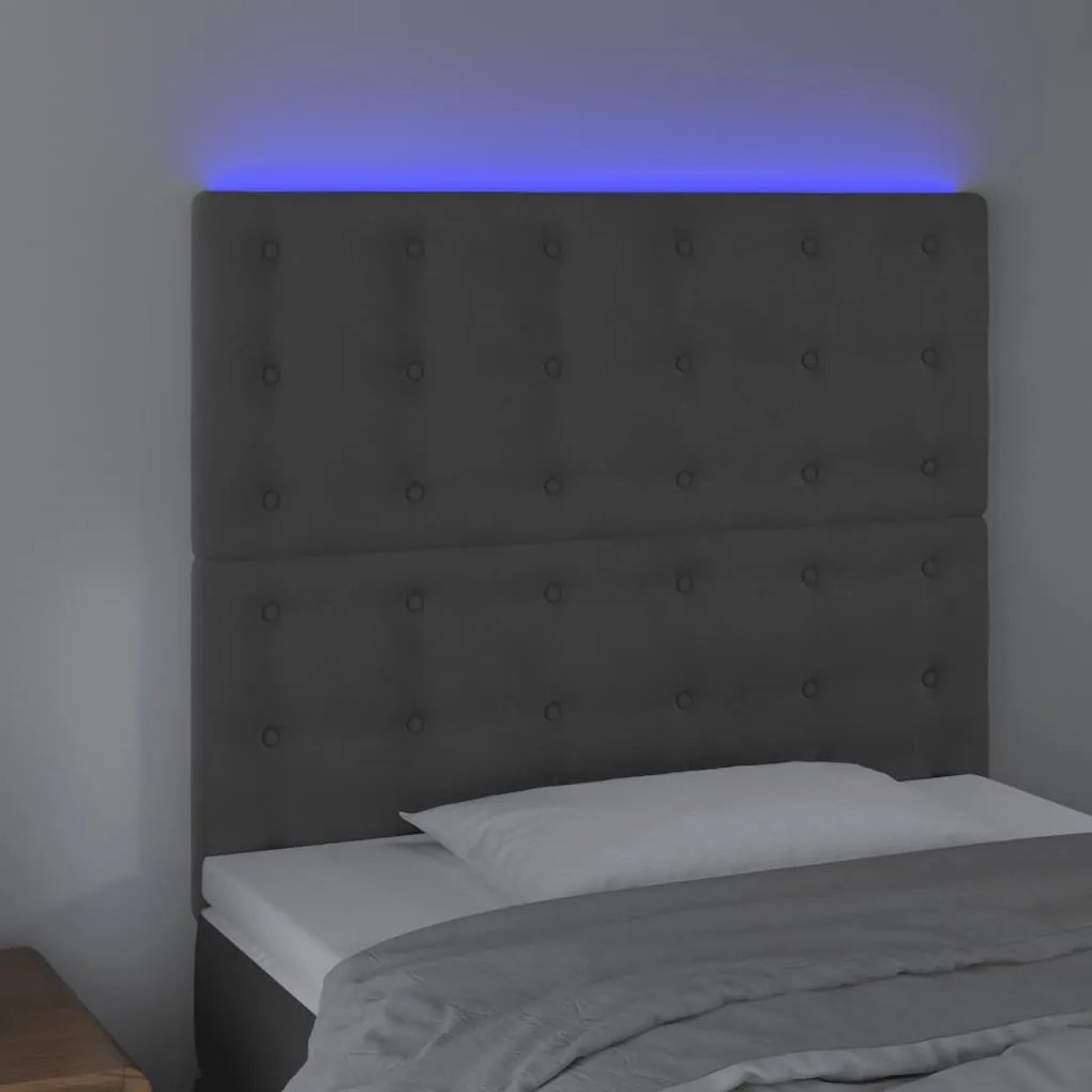 Testiera a led grigio scuro 90x5x118/128 cm in velluto