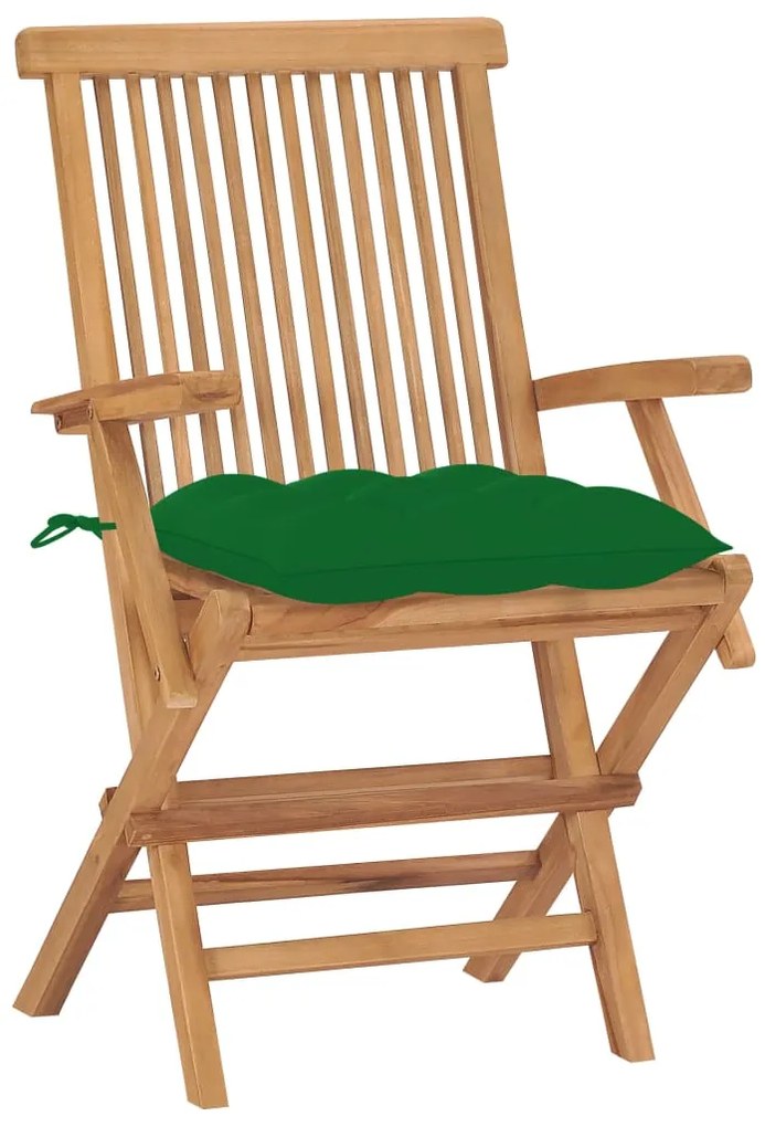 Sedie da giardino con cuscini verdi 8 pz in massello di teak