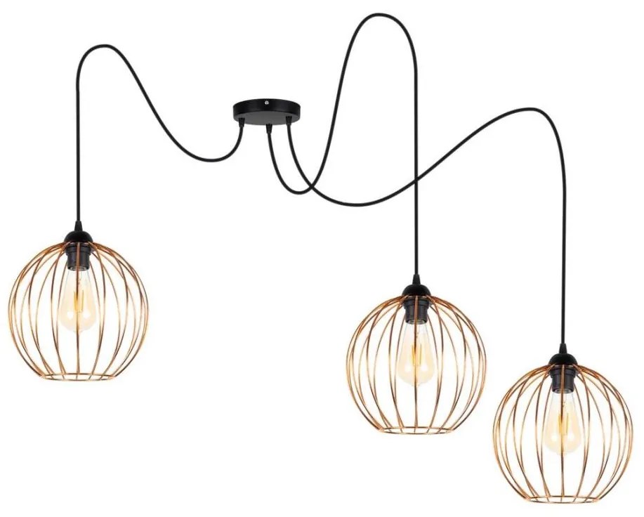 Lampadario a sospensione con filo MATT 3xE27/60W/230V ragno nero/rame