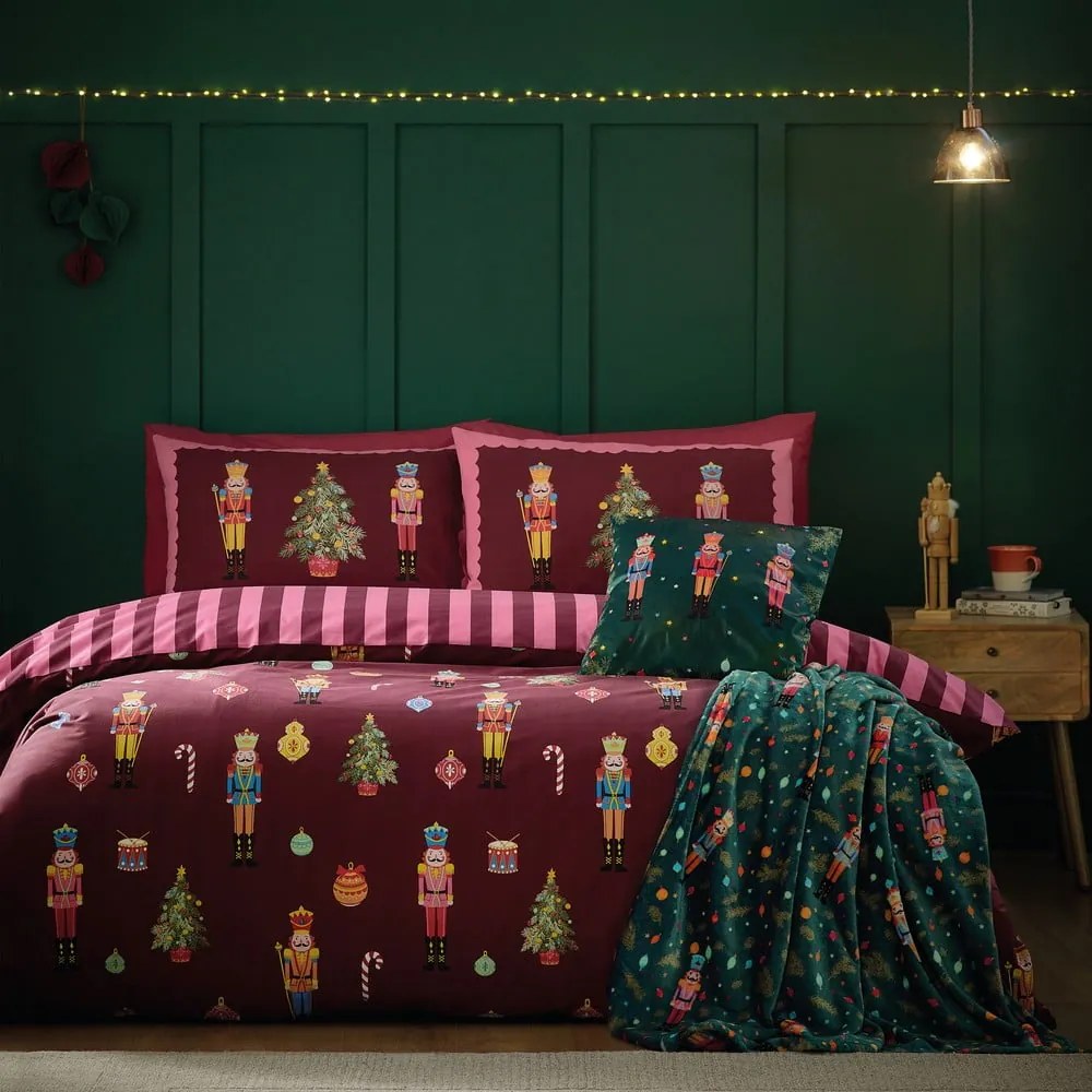 Set copripiumino e federa rosa e viola per letto matrimoniale e per letto esteso 230x220 cm Nutcracker Stripe – Catherine Lansfield