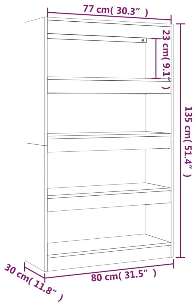 Libreria/Divisorio Rovere Sonoma 80x30x135 cm in Truciolato