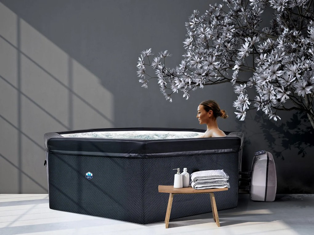 Vasca Idromassaggio da Esterno Semirigida Riscaldata 4+2 Posti Ø193x73 cm NetSpa Octopus Grigio Scuro...