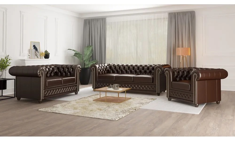 Divano letto marrone scuro in similpelle 203 cm York - Ropez