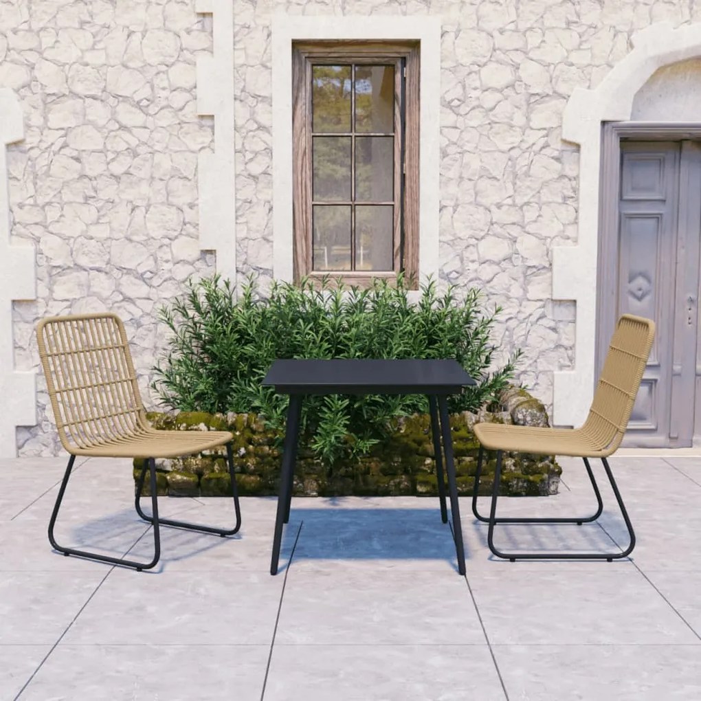 Set Da Pranzo Da Giardino 3 Pz İn Polyrattan E Vetro /