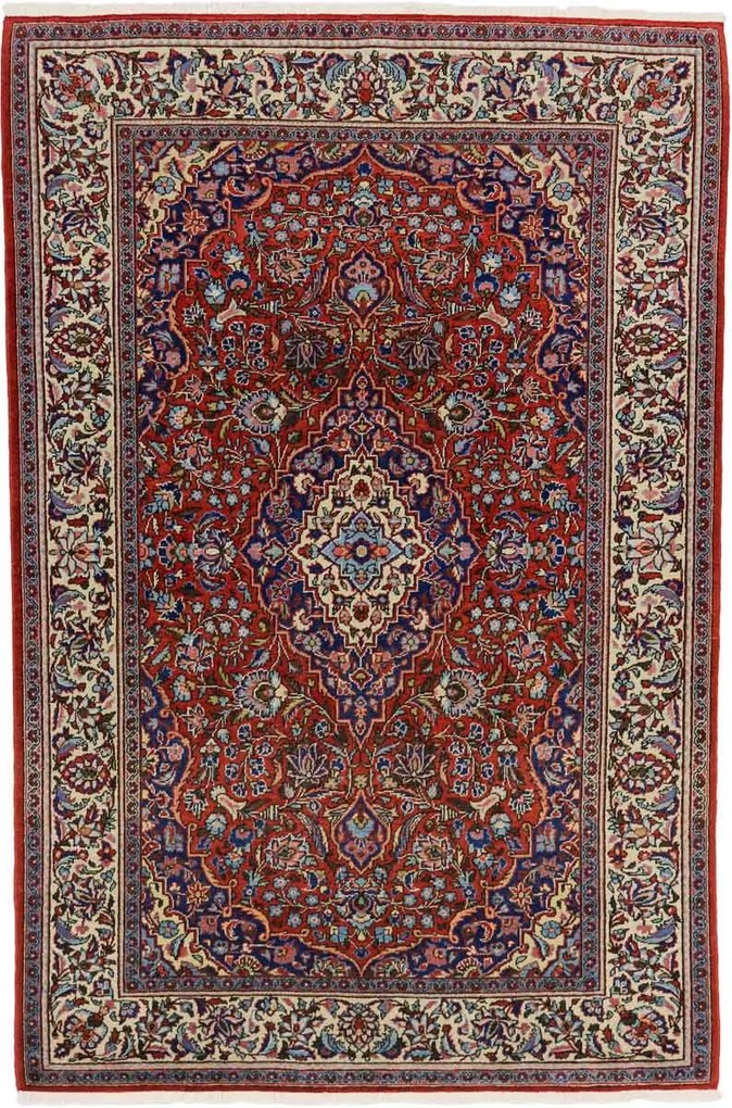 Kashan Tappeto 140 x 210 Rosso (Iran) Annodato A Mano