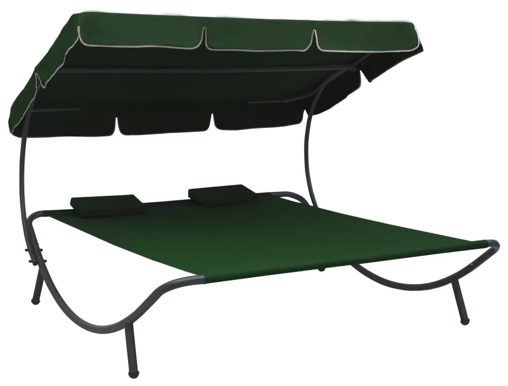 Lettino Prendisole Con Baldacchino E Cuscini Verde /