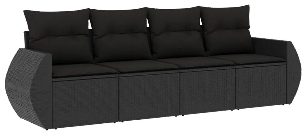 Set Divani da Giardino 4 pz con Cuscini Nero in Polyrattan