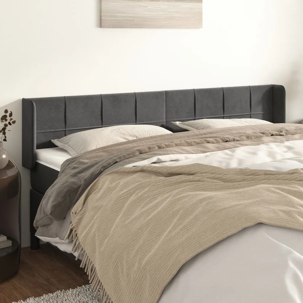 Testiera Ad Orecchio Grigio Scuro 203x16x78/88 Cm İn Velluto /