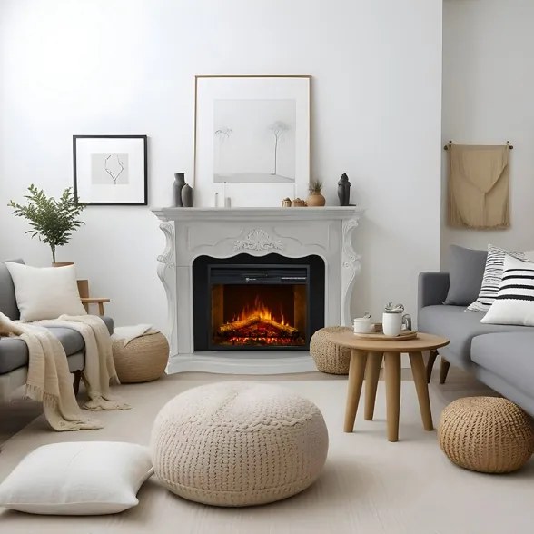 Camino elettrico da terra in legno Bianco PARIGI L123xP39xH100 cm