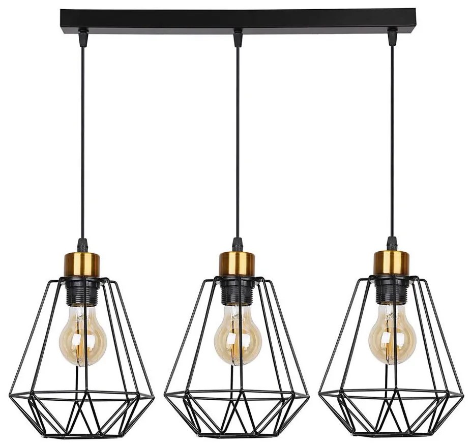 Lampadario a sospensione con filo PRIMO 3xE27/60W/230V nero/oro
