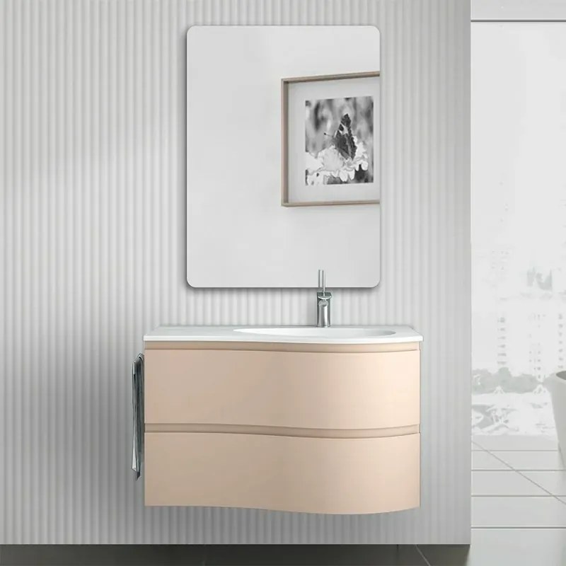 Mobile bagno sospeso 90 cm Melody cappuccino con vasca a destra