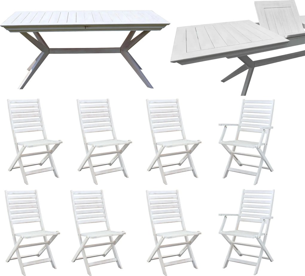 CAESAR - set tavolo in legno massiccio di acacia con 6 sedie e 2 poltrone Sortis