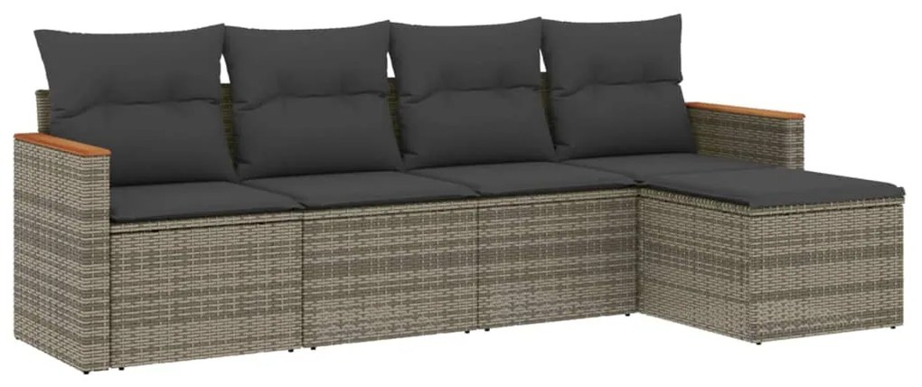 Set divano da giardino 5 pz con cuscini grigio in polyrattan