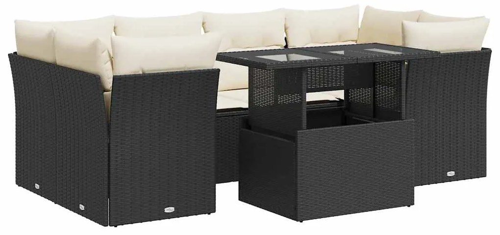 Set divani da giardino con cuscini 7pz nero polyrattan