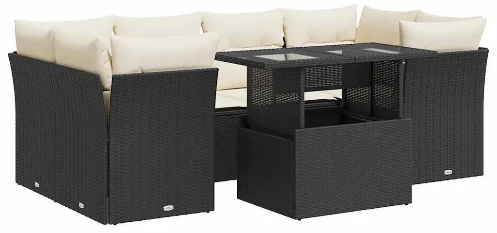 Set divani da giardino con cuscini 7pz nero polyrattan