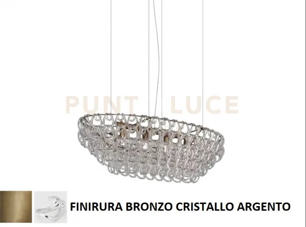 Giogali sospensione ov1 cristallo argento e bronzo opaco 4 luci att...