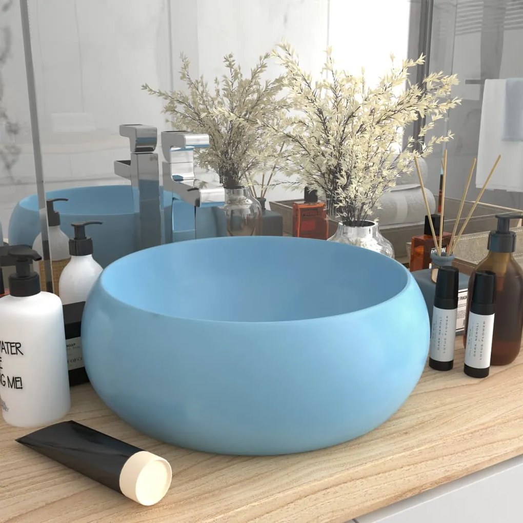 Lavandino Lusso Rotondo Azzurro Opaco 40x15 Cm İn Ceramica /