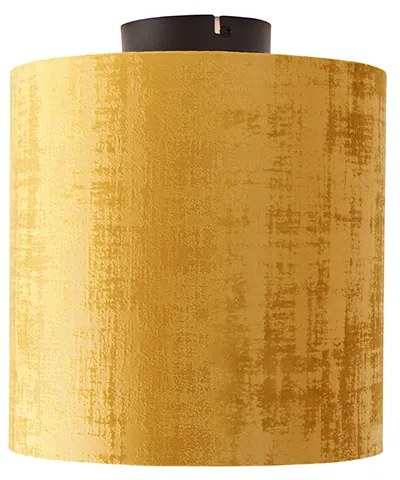 Plafoniera velluto nero opaco con paralume oro 25 cm - Combi