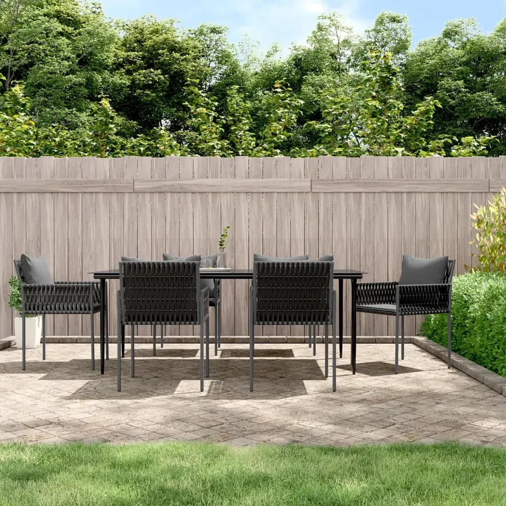 Set pranzo da giardino 7 pz con cuscini in polyrattan e acciaio