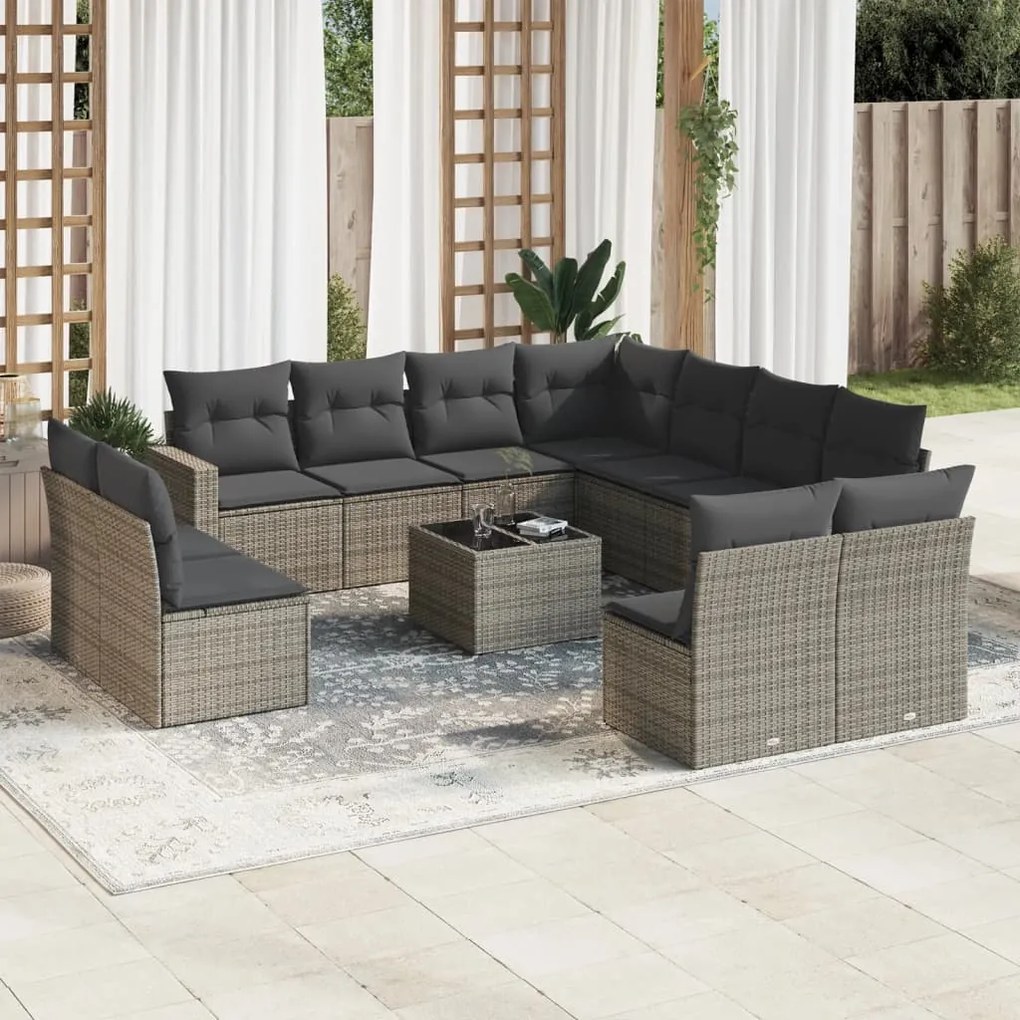 Set Divani da Giardino 12 pz con Cuscini Grigio in Polyrattan