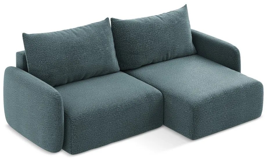 Divano angolare turchese allungabile/con contenitore (con penisola a destra) Kalena – Makamii