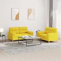 Set di Divani 2 pz con Cuscini Giallo Chiaro in Tessuto 3201589