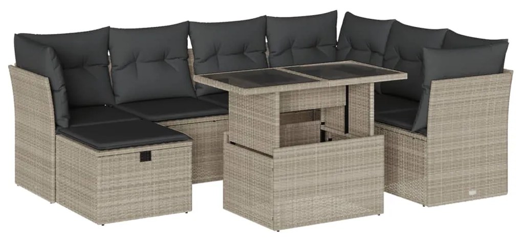 Set divano da giardino 8pz con cuscini grigio chiaro polyrattan