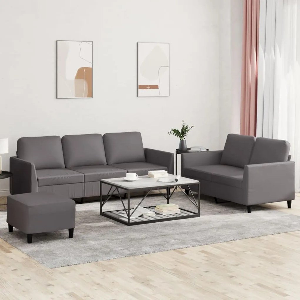 Set Di Divani 3 Pz Con Cuscini Grigio İn Similpelle /