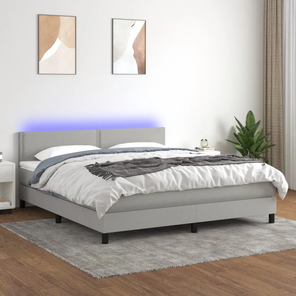 Letto A Molle Materasso E Led Grigio Chiaro 160x200 Cm Tessuto /
