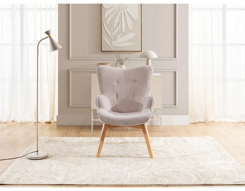 Poltrona rosa chiaro con rivestimento in velluto a coste Niko – Ropez