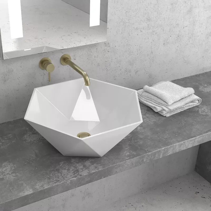 Lavabo da appoggio 45cm forma esagonale bianca | Litos-K45 - KAMALU