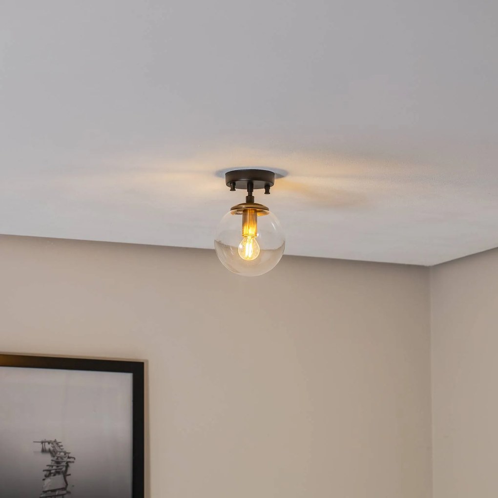 Opviq Plafoniera Atmaca 10205 oro antico/nero vetro trasparente Ø 15 cm