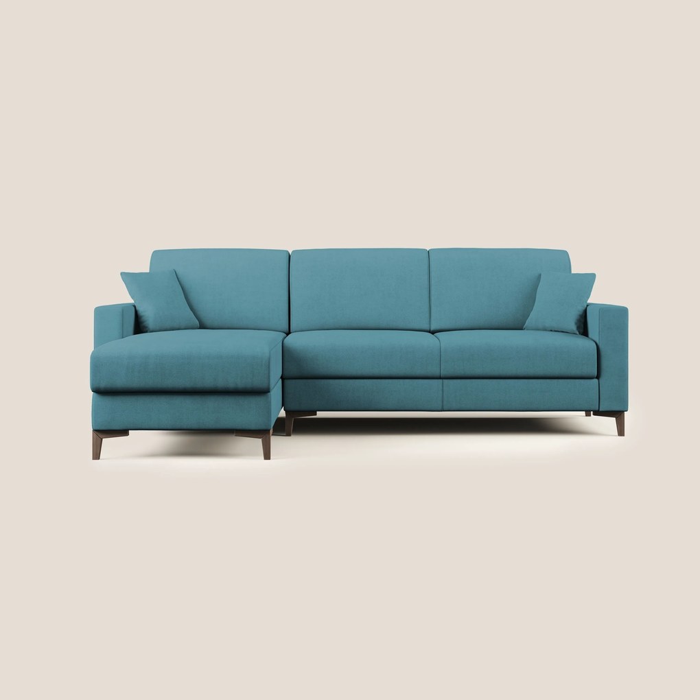 Kafka divano letto angolare in morbido tessuto impermeabile T02 azzurro 282 cm sinistro (mat. 140x197)