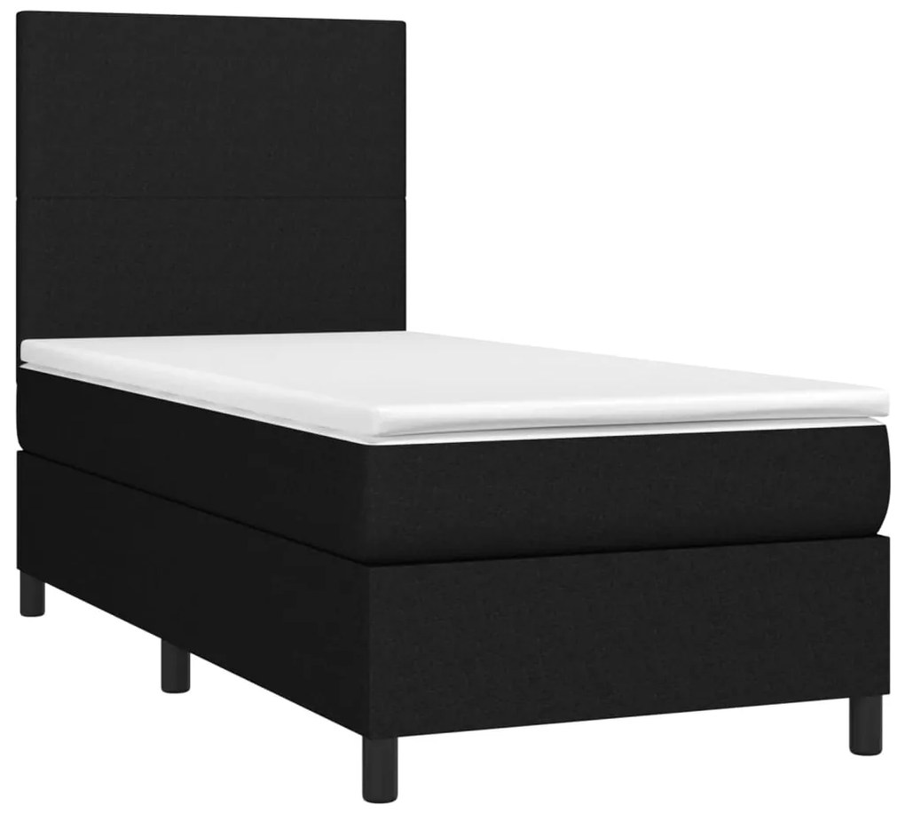 Letto a molle con materasso e led nero 90x190 cm in tessuto