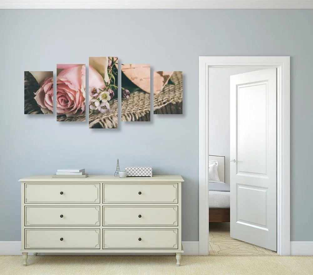 Quadri 5 pezzi – Rosa in juta