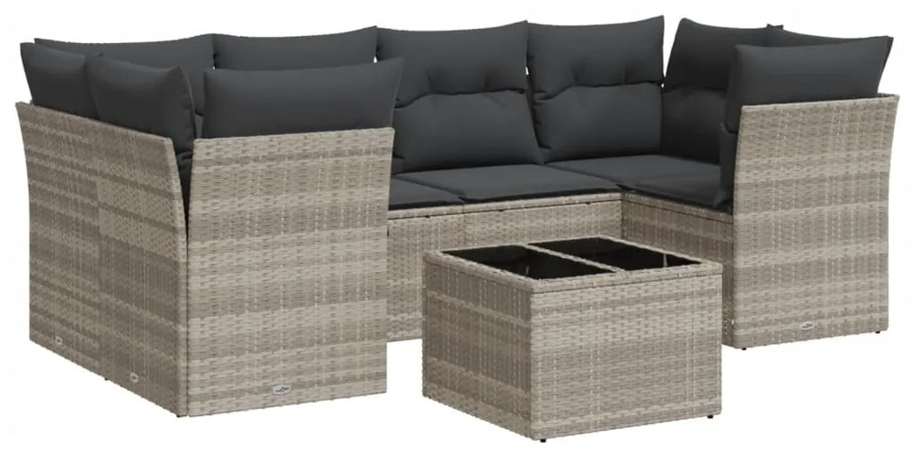 Set divani da giardino 7pz con cuscini grigio chiaro polyrattan