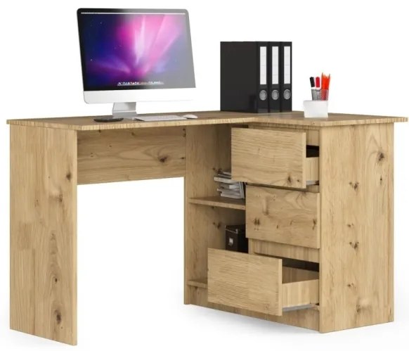 Scrivania Angolare 124 Cm Destra 3 Cassetti Rovere Effetto Legno Artika