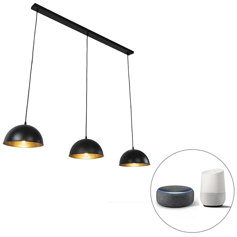 Lampada a sospensione intelligente nera con oro 3 luci incl. Wifi A60 - Magnax