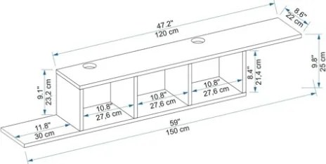 Mobile TV Sospeso 150x22x25 Con Vani A Giorno Morris Bianco
