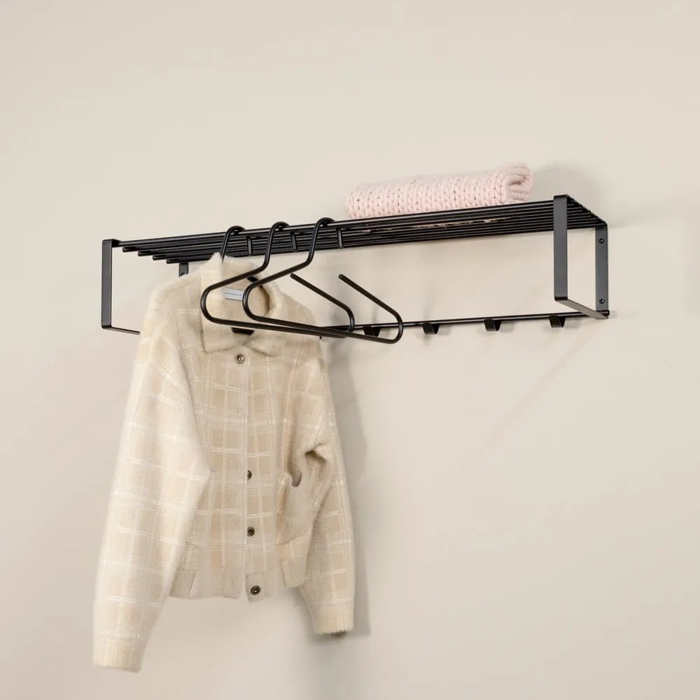 Attaccapanni da parete nero in metallo con scaffale 100 cm Rex – Spinder Design