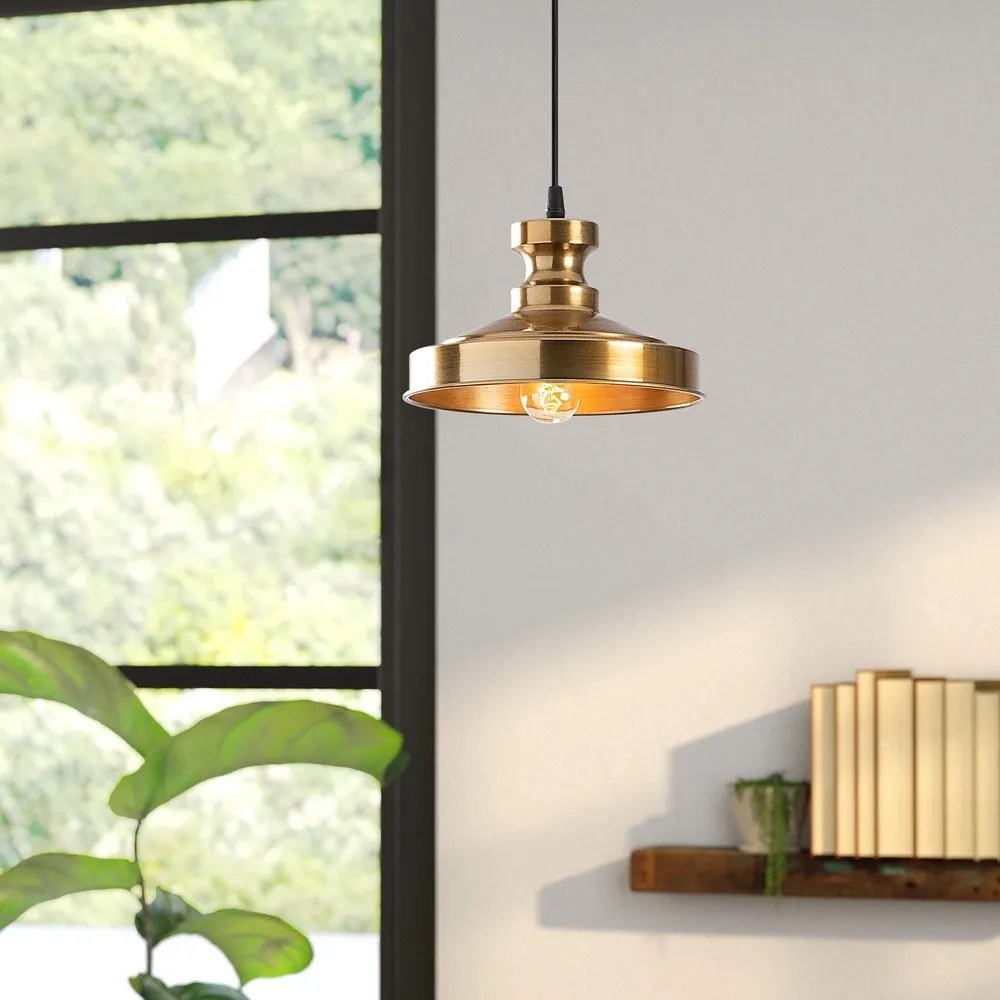 Lampadario dorato con paralume in metallo ø 22 cm Berceste – Opviq lights