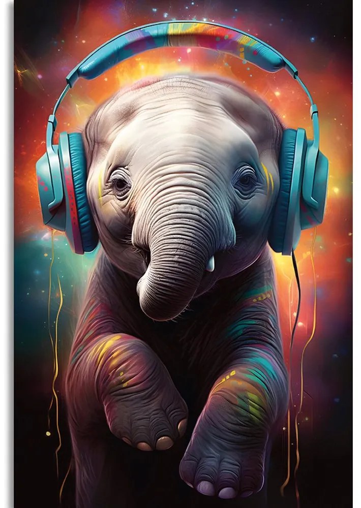 Stampa su tela – Elefante con cuffie
