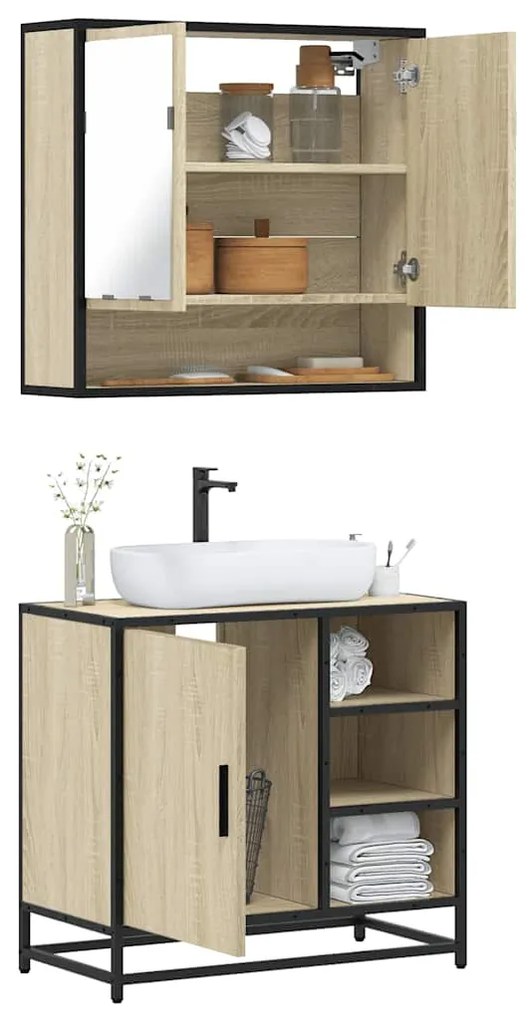 Set Mobili Da Bagno 2 Pz Rovere Sonoma İn Legno Multistrato /