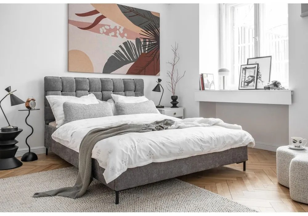 Letto matrimoniale imbottito grigio con rete inclusa 180x200 cm Eve – Miuform