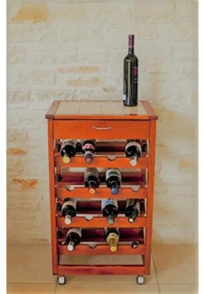 Carrello cantinetta PRESTIGE in legno massello e piano in mattonelle CILIEGIO